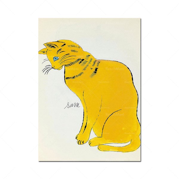 アートポスター アートフレーム 壁 アンディウォーホル 絵 イエロー 猫 ネコ デザインNO-I【追加注文なしで、直ぐ飾れる額付】