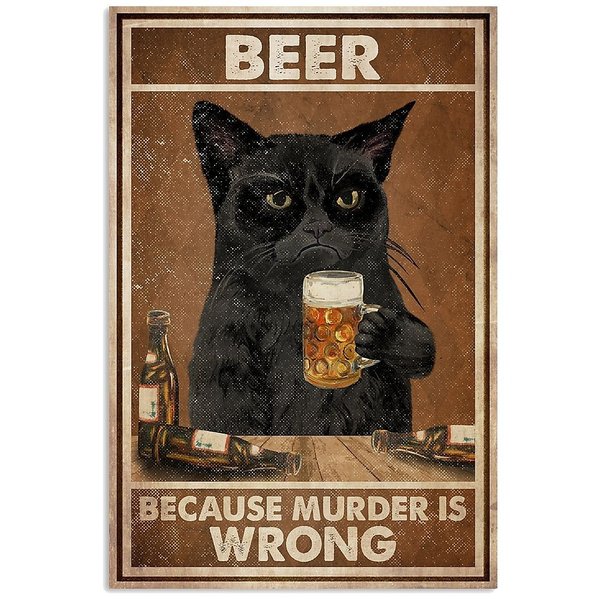絵画。原画☆キャンバスF6【かわいい猫2匹とビールを飲みます】 2L ビールと招き猫 アートプリント/イラスト複製画 イラスト Yakumo