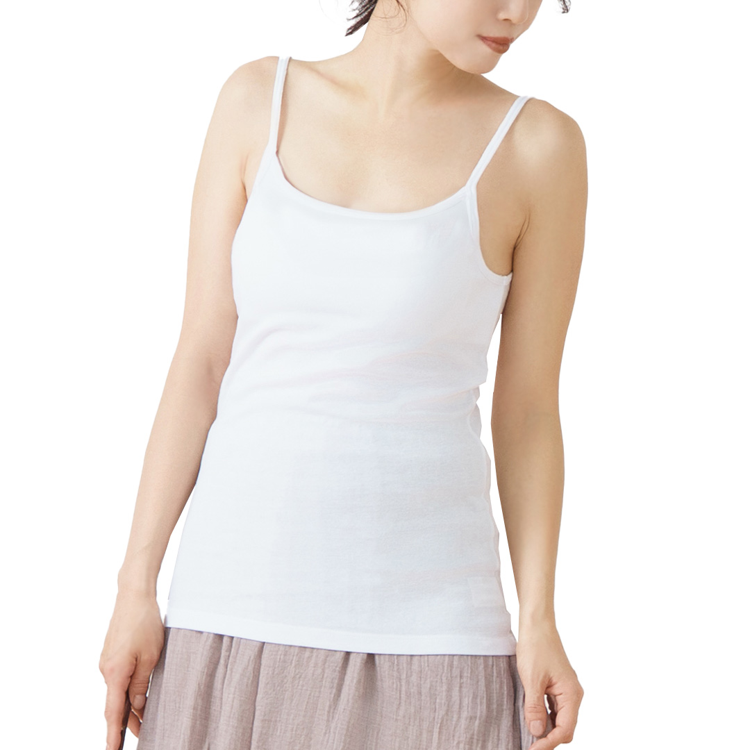 白鷺ニット 綿100％ カップ付き キャミソール ブラトップ インナー
