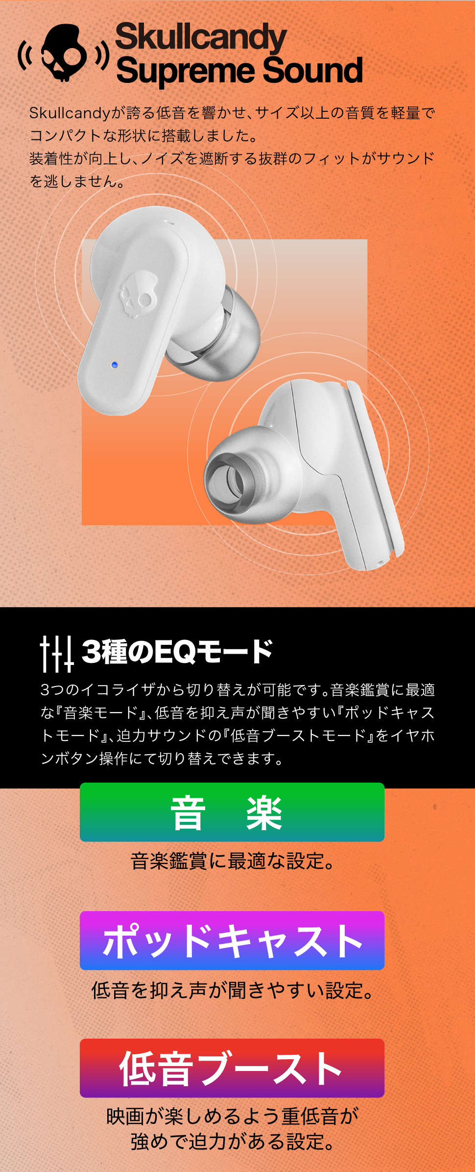 Skullcandy 公式ストア Dime3 ワイヤレスイヤホン Bluetooth5.3 マイク付き マルチポイント 重低音　20時間再生 急速充電  IPX4防水 (Black)