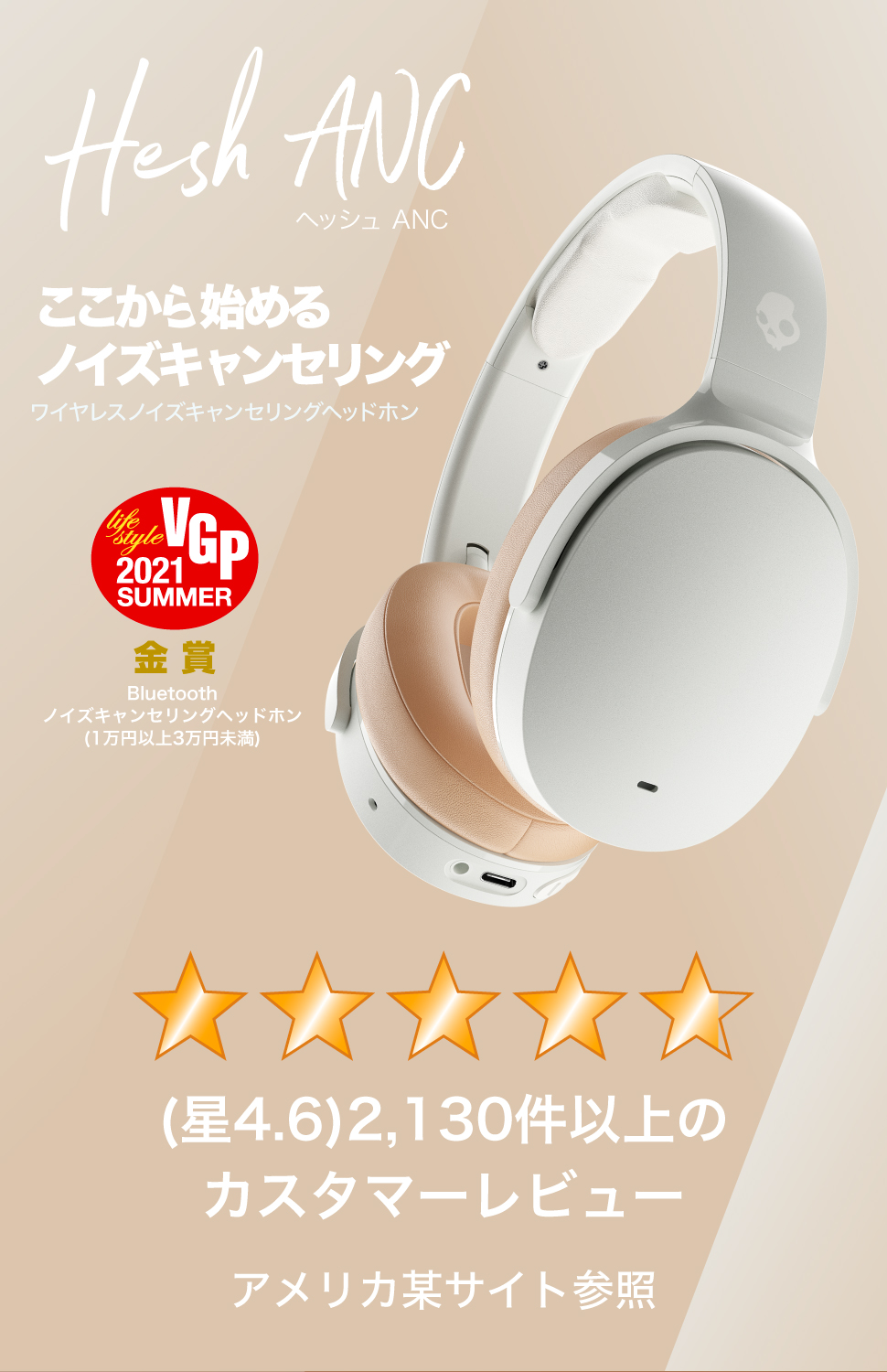 Skullcandy 公式 Hesh ANC Mod White ノイズキャンセリング ワイヤレス