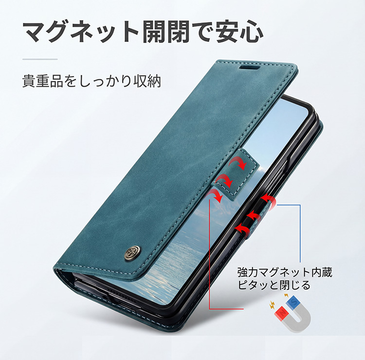 Galaxy Z Fold7 ケース 手帳型 Fold6 Fold5 Fold4 5G レザー 革 ボタン