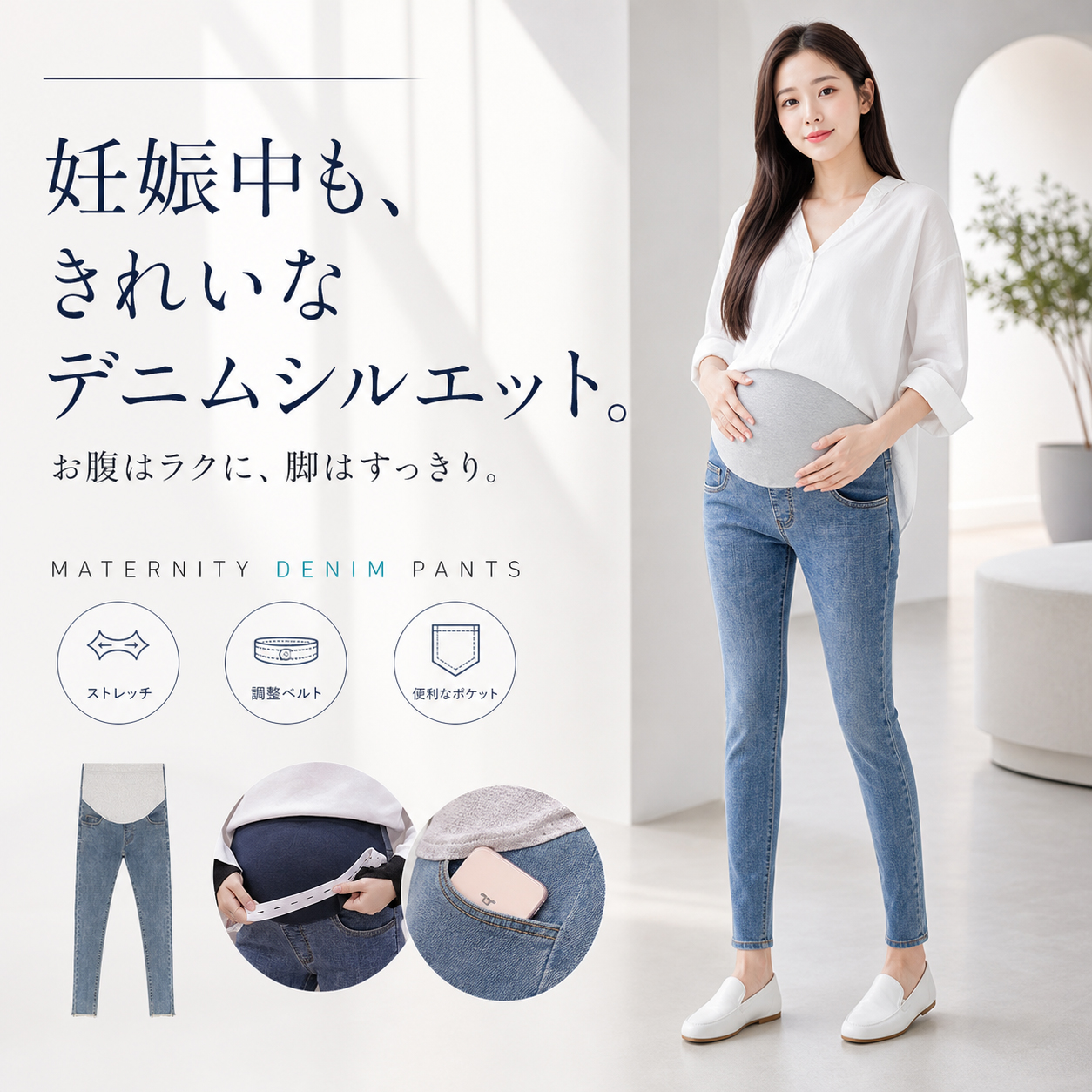 マタニティ パンツ ズボン デニムパンツ スキ...の詳細画像1