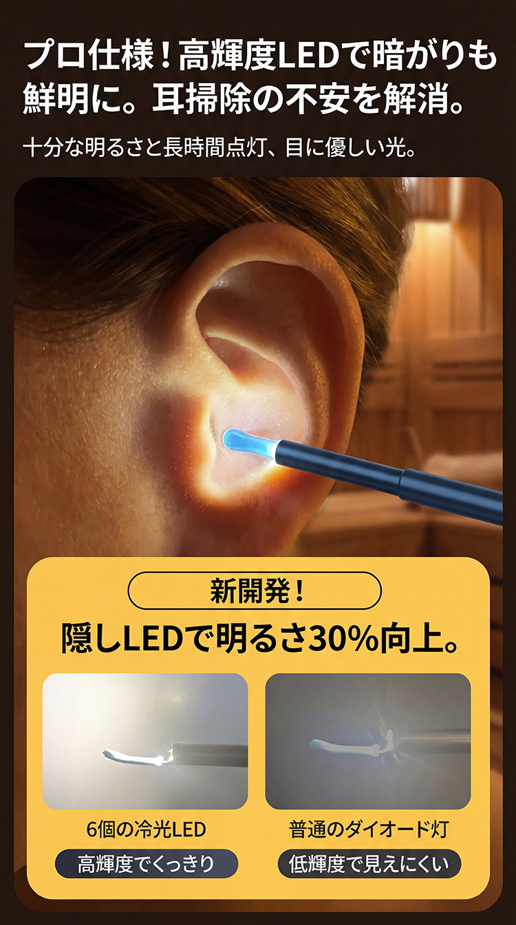 耳かき カメラ ライト付き WIFI 1000万画素 高画質 LEDライト スコープ