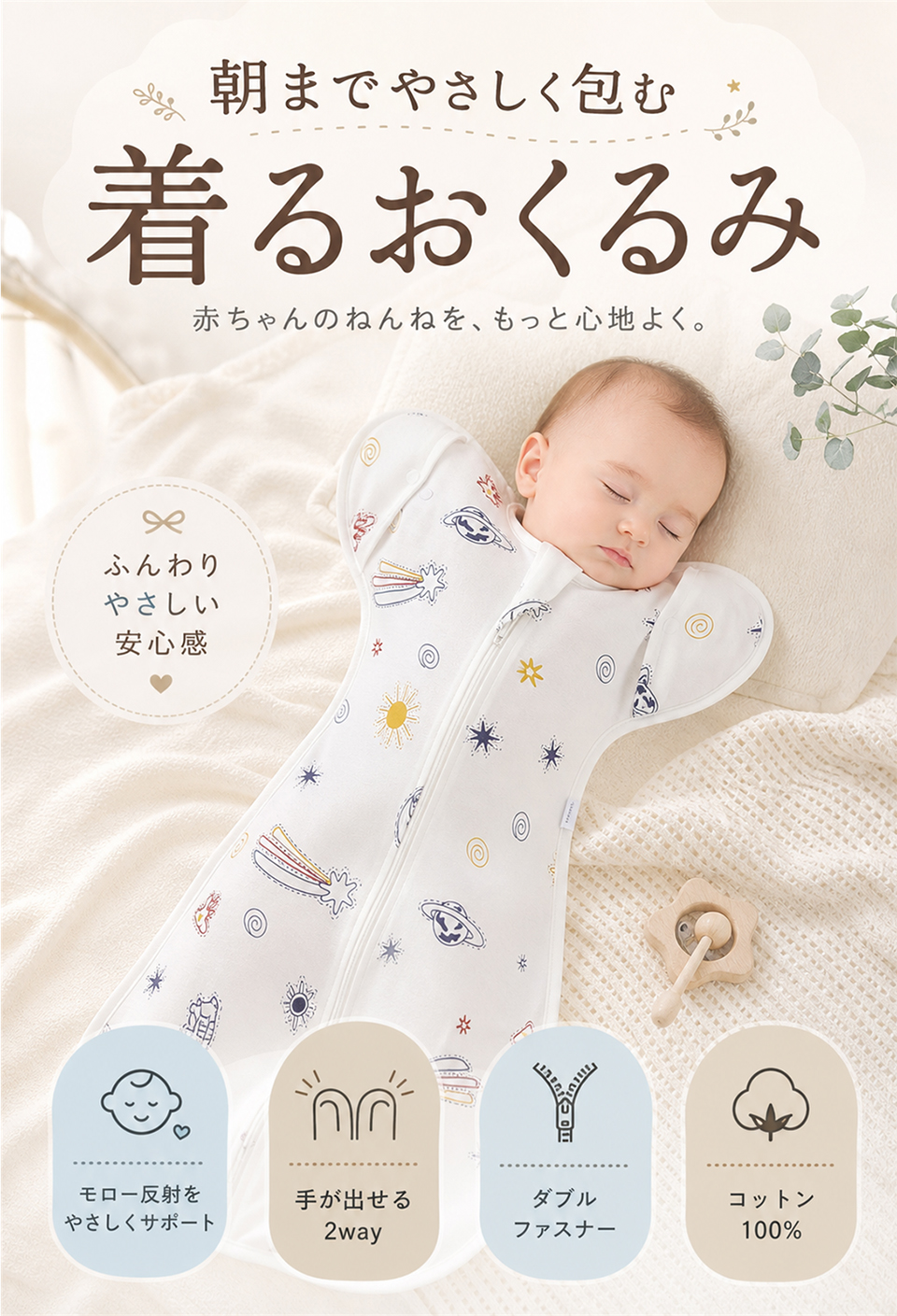 おくるみ ベビー スワドル スリーパー 新生児 手が出せる 赤ちゃん 綿
