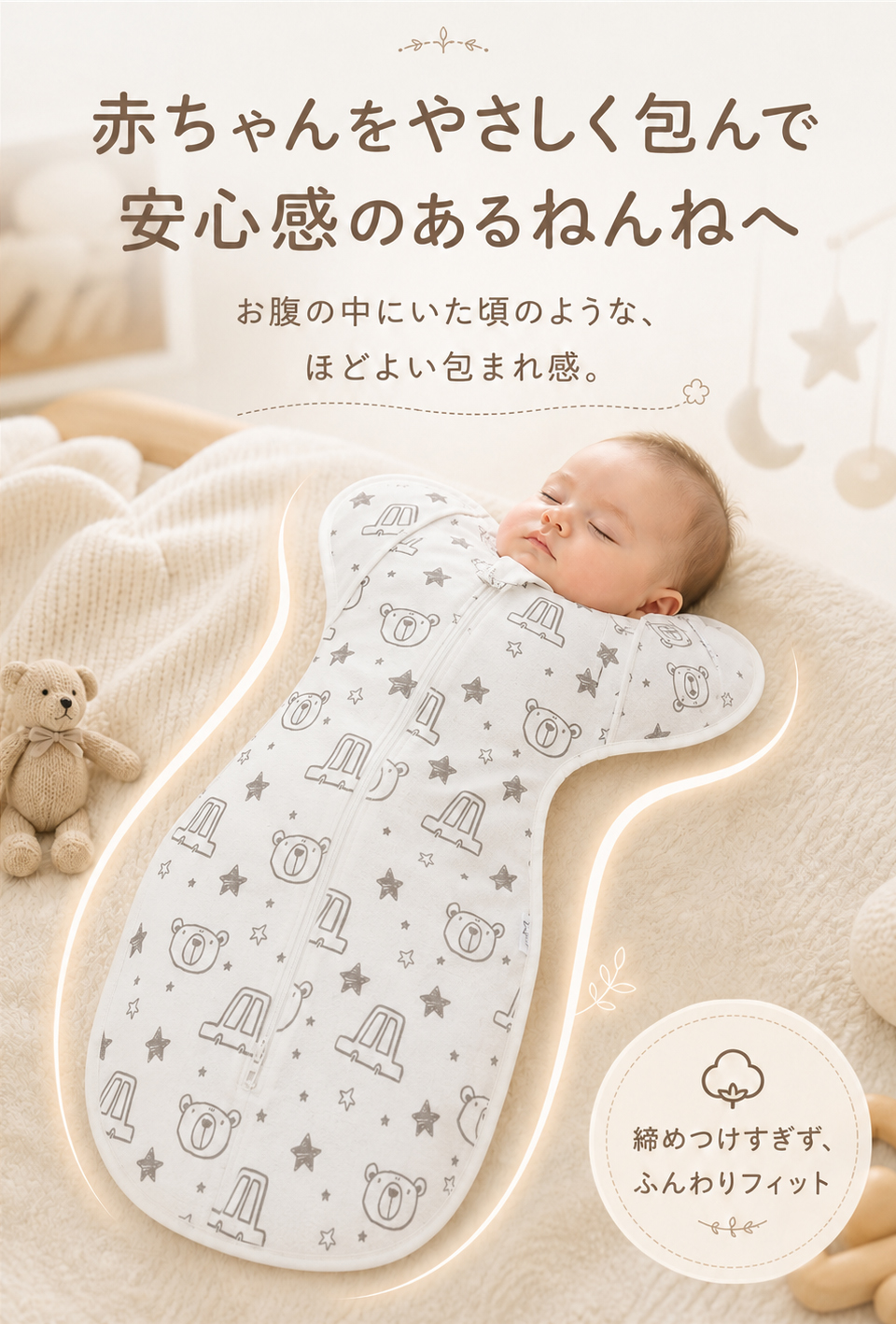 おくるみ ベビー スワドル スリーパー 新生児 手が出せる 赤ちゃん 綿