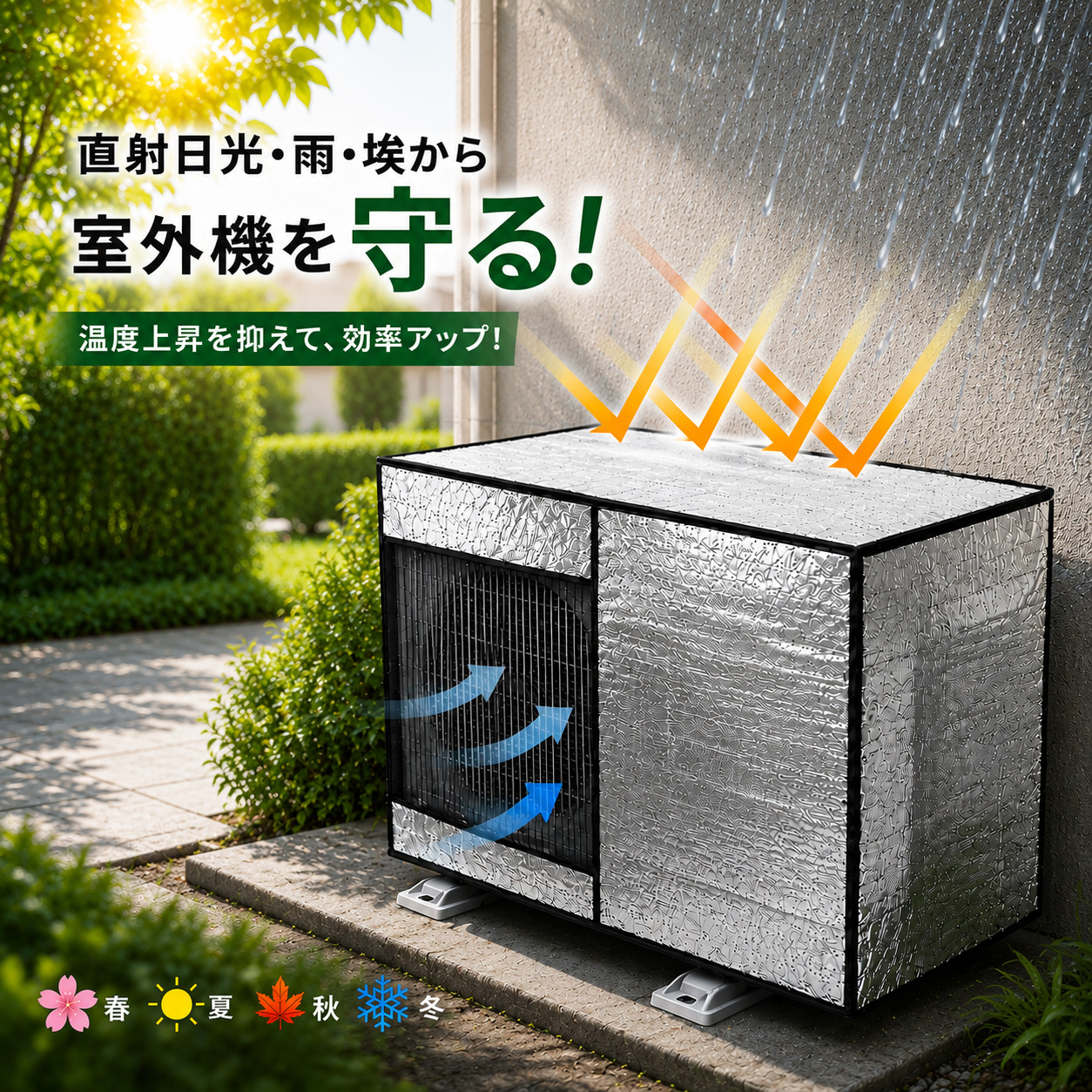 エアコン 室外機カバー 冬 雪 雨 対策 アルミ 省エネ 保護カバー 室外