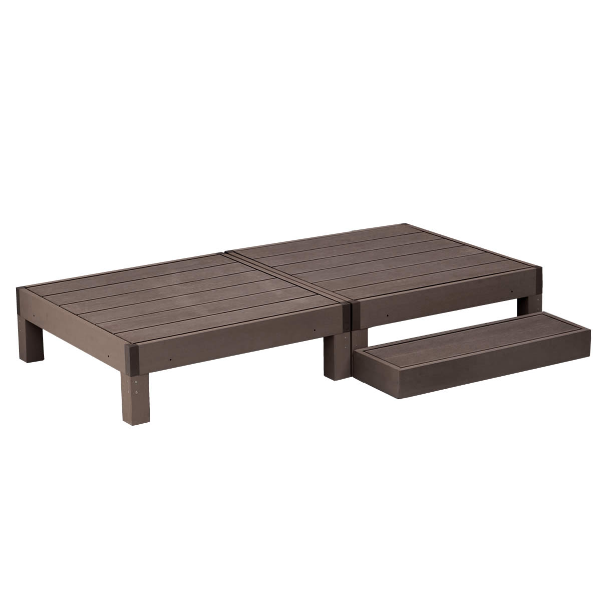 ウッドデッキ 人工木 おしゃれ diy 材料 3点セット デッキ縁台2台 ステップ 幅90cm 奥行90cm 高さ28cm ウッドデッキセット 北欧 ライトブラウン ダークブラウンの画像