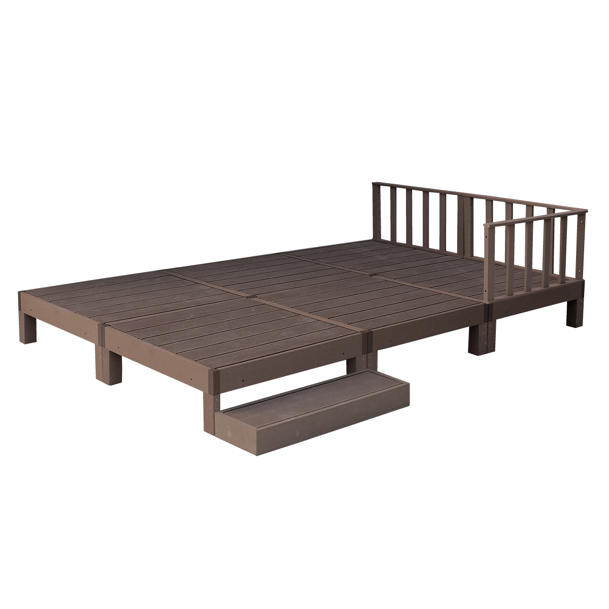 ウッドデッキ 人工木 おしゃれ diy 材料 9点セット 縁台6台 ステップ フェンス 幅90cm 奥行90cm 高さ28cm ウッドデッキセット ライトブラウン ダークブラウン | ブランド登録なし | 02