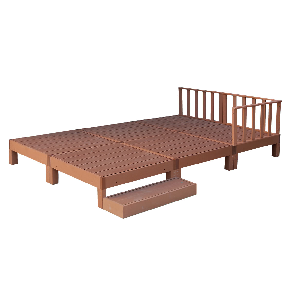 ウッドデッキ 人工木 おしゃれ diy 材料 9点セット 縁台6台 ステップ フェンス 幅90cm 奥行90cm 高さ28cm ウッドデッキセット ライトブラウン ダークブラウン | ブランド登録なし | 01