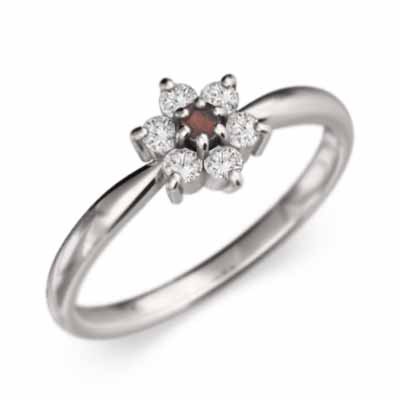 かわいい～！」 ガーネット 指輪 プラチナ900 天然ダイヤモンド 花