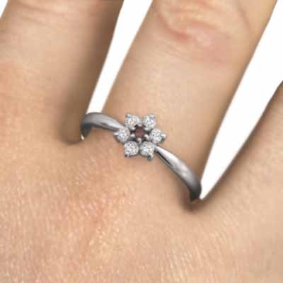 かわいい～！」 ガーネット 指輪 プラチナ900 天然ダイヤモンド 花