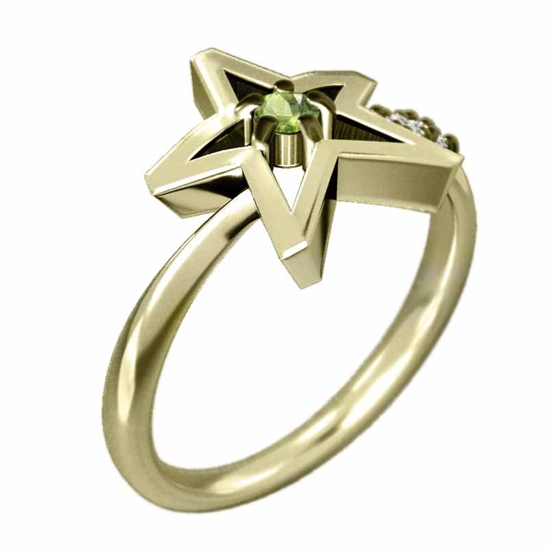 指輪 星 デザイン ペリドット ダイヤモンド 8月の誕生石 18金イエロー
