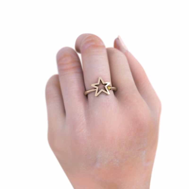 独特の上品 石 1粒 指輪 Star ピンクゴールドk18 シトリン(黄水晶