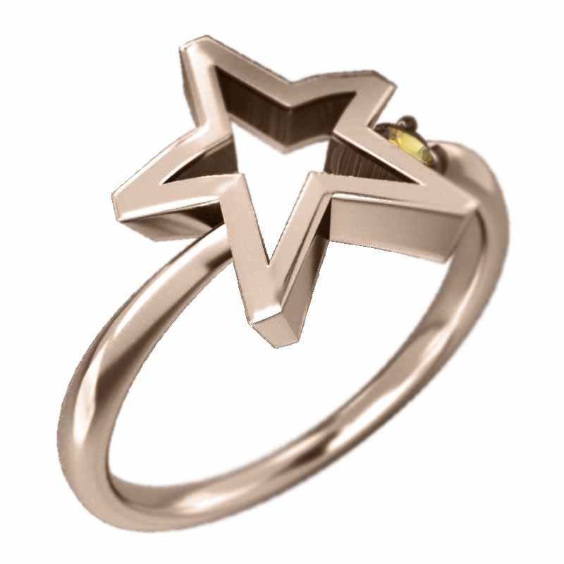 独特の上品 石 1粒 指輪 Star ピンクゴールドk18 シトリン(黄水晶