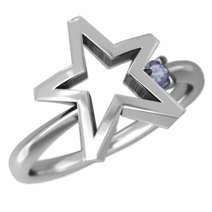 プラチナ900 指輪 1粒 石 アメシスト 2月の誕生石 星 デザイン レディースアクセサリー