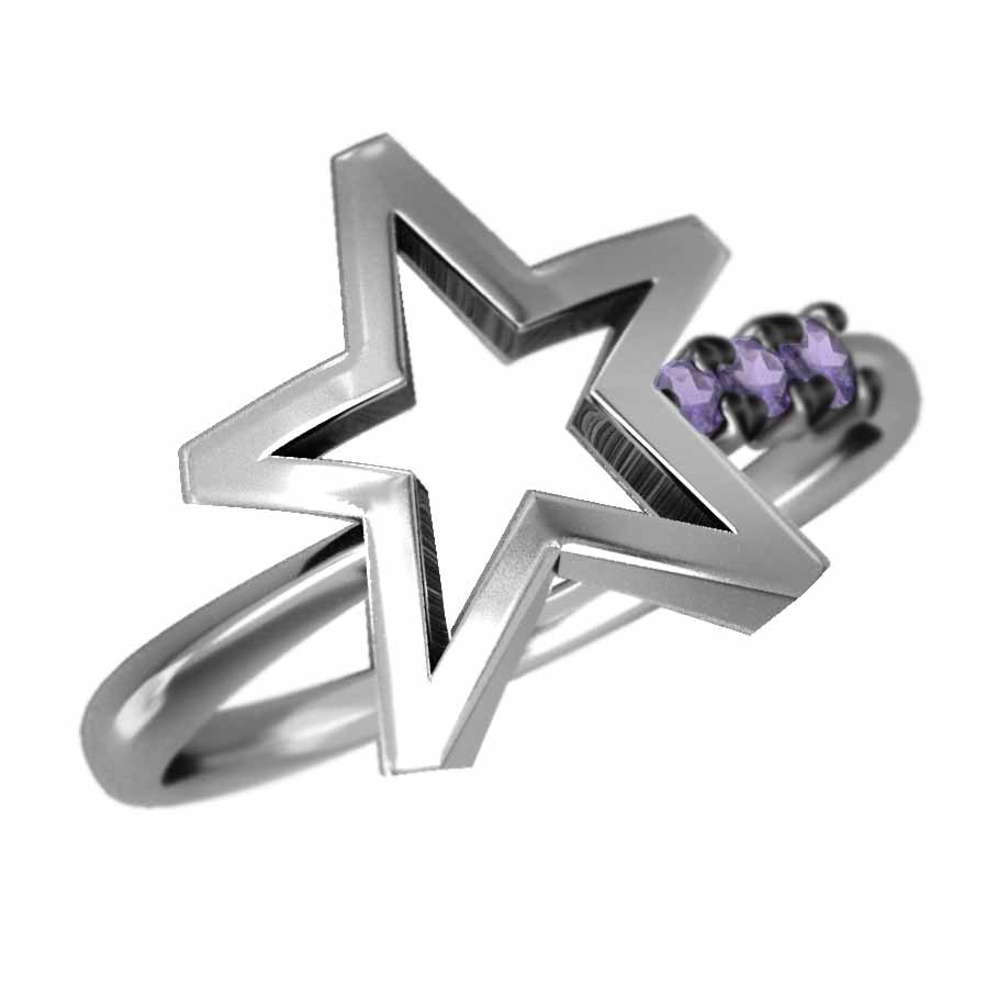 指輪 3石 星 デザイン アメジスト(紫水晶) 2月誕生石 Pt900 メンズ