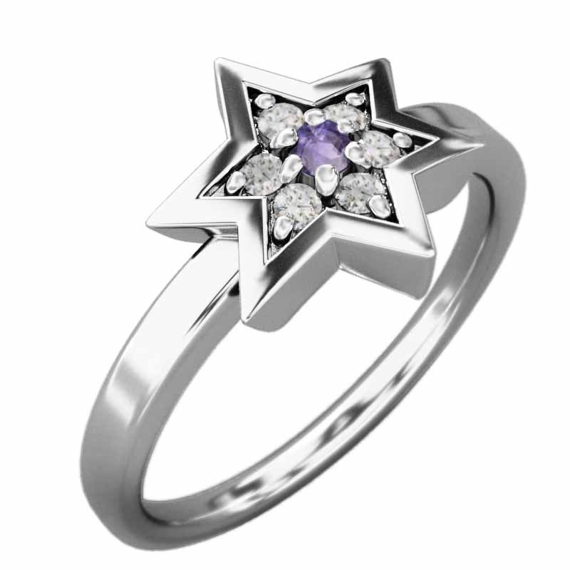 リング 六芒星 アメシスト(紫水晶) 天然ダイヤモンド 10kホワイト
