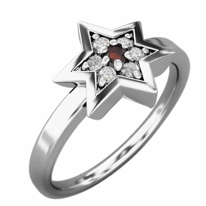 国産品 Pt900 六芒星小サイズ 天然ダイヤモンド ガーネット 指輪 