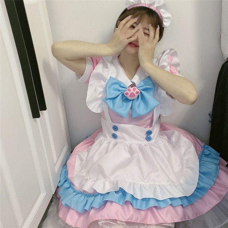 大人 メイド服 可愛いロリータワンピース パープル 猫爪柄