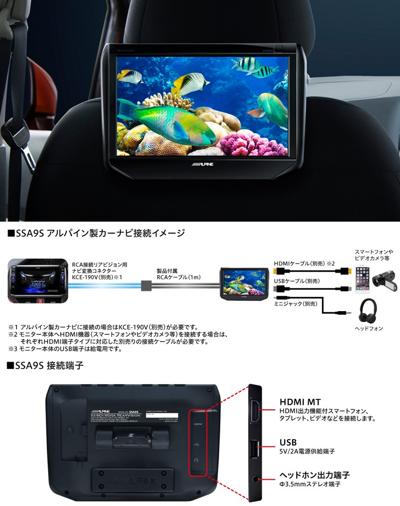 美品 動作確認済付属品取説有り ALPINE ヘッドレストHDMI SSA9T 自動車