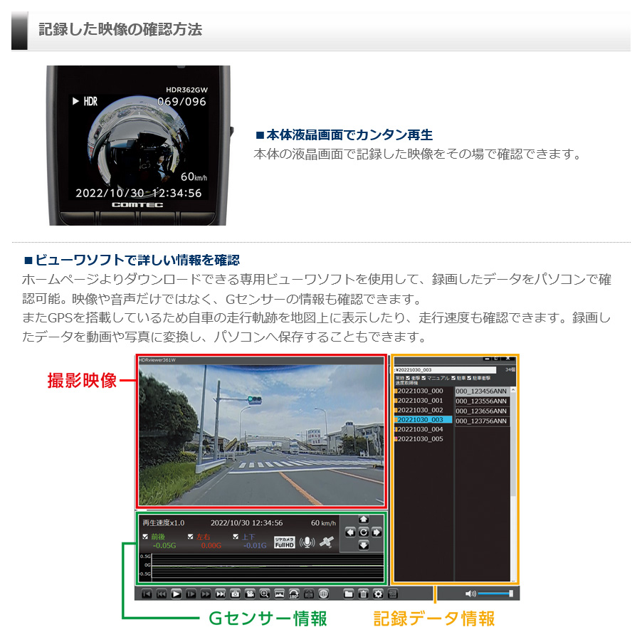 コムテック（Comtec） HDR362GW COMTECコムテック 日本製 前後左右360