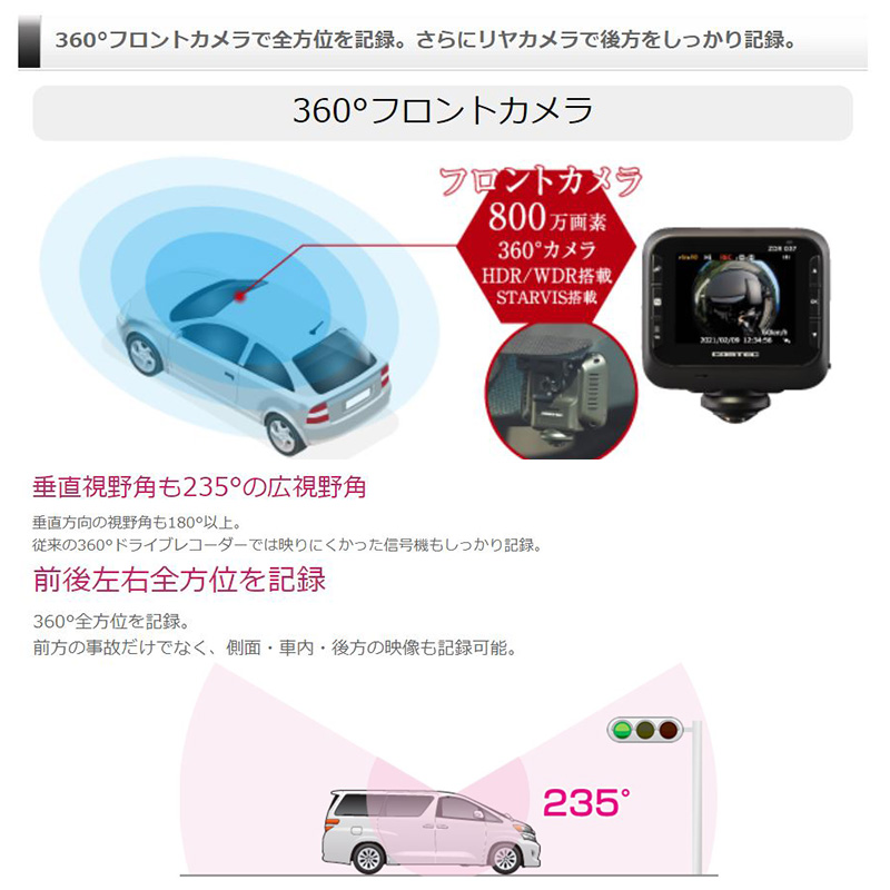 ZDR037 コムテック 日本製 前後左右360度＋後方 2カメラ ドライブ 