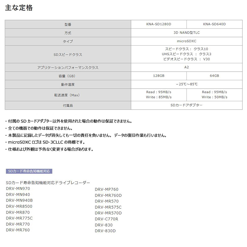 KNA-SD640D KENWOOD ケンウッド ドライブレコーダー用microSDXC