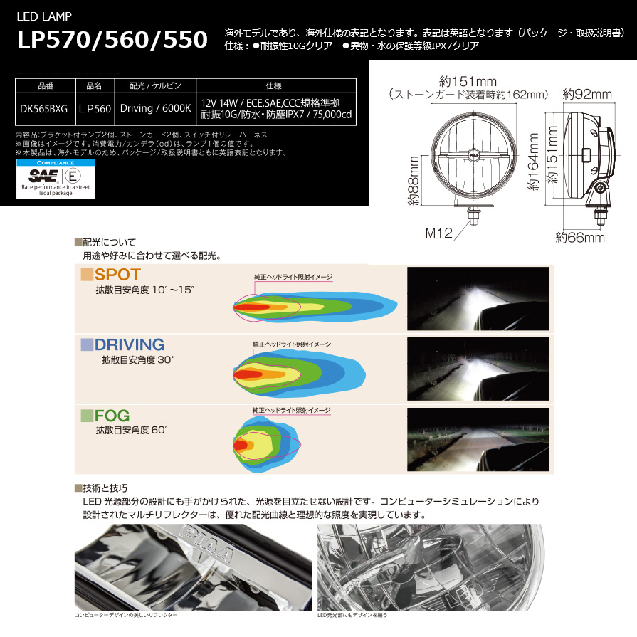 DK565BXG PIAA ストーンガード付LEDドライビングランプ 色温度6000K