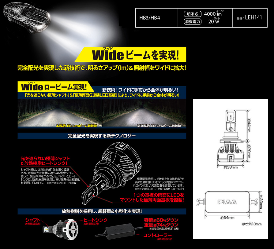 LEH141 PIAA HB3/HB4/HIR1/HIR2 ヘッドライト&フォグランプ用LEDバルブ