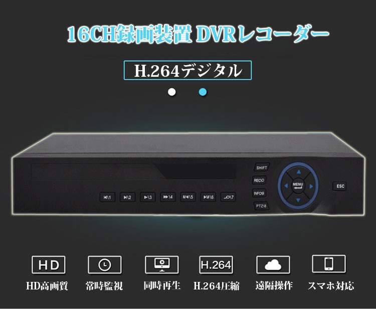 16CH-DVRデジタルレコーダー DVR/NVR/AHD 3in1 カメラ16台