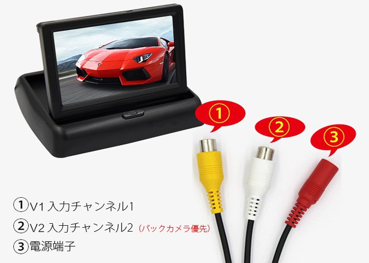 パーキングセンサー搭載バックカメラと車載モニターセット 4.3インチ折