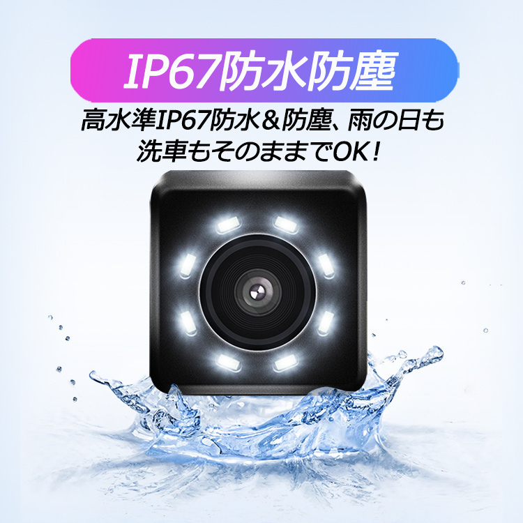 CCD 8LEDリアカメラ バックカメラ 480P画素 高画質 LEDライト付き 暗視