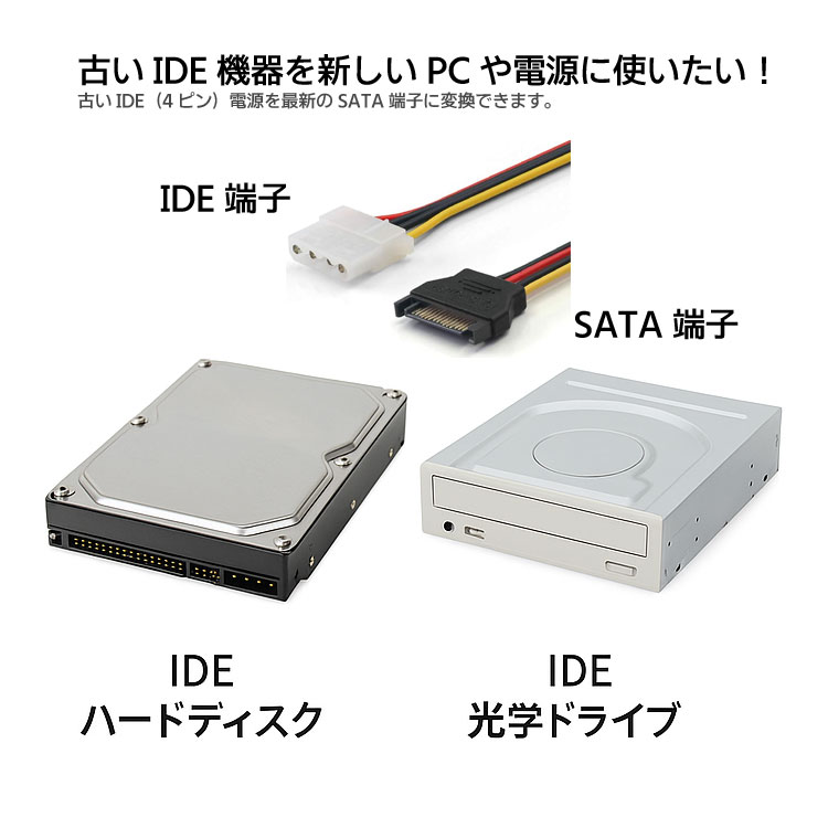 ペリフェラル(大4ピン)メス SATA電源(15ピン)オス IDE SATA電源変換