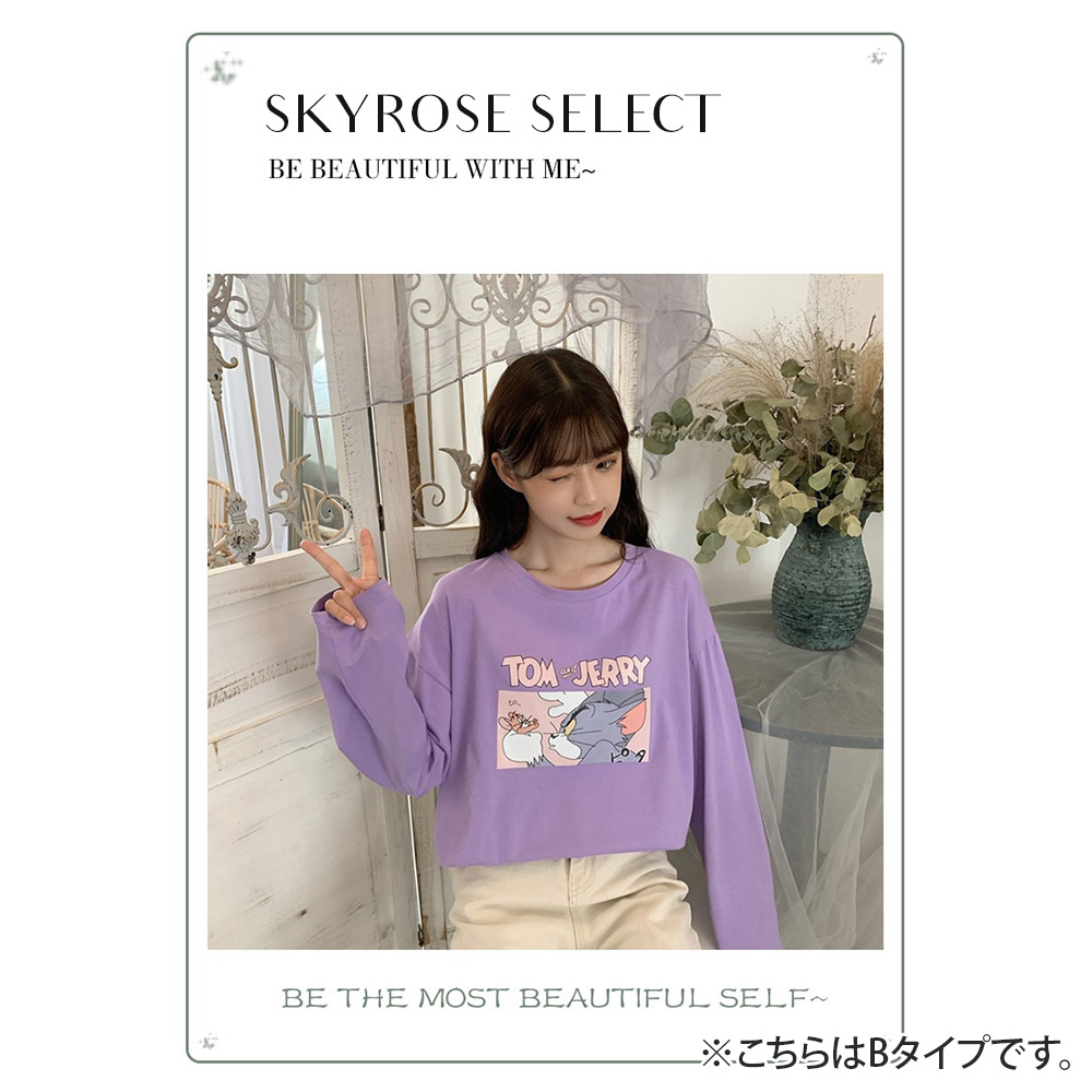 Tシャツ レディース 長袖 韓国 ブランド トムとジェリー プリント 