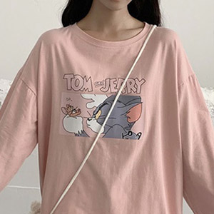 Tシャツ レディース 長袖 韓国 ブランド トムとジェリー プリント ゆったり おしゃれ かわいい 春 夏 秋