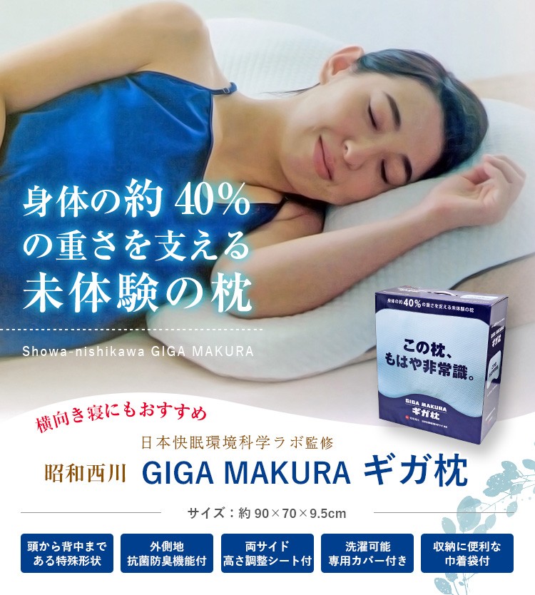 枕 昭和西川 ギガ枕 GIGA MAKURA (DR-10000) 約90×70×9.5cm 専用カバー 