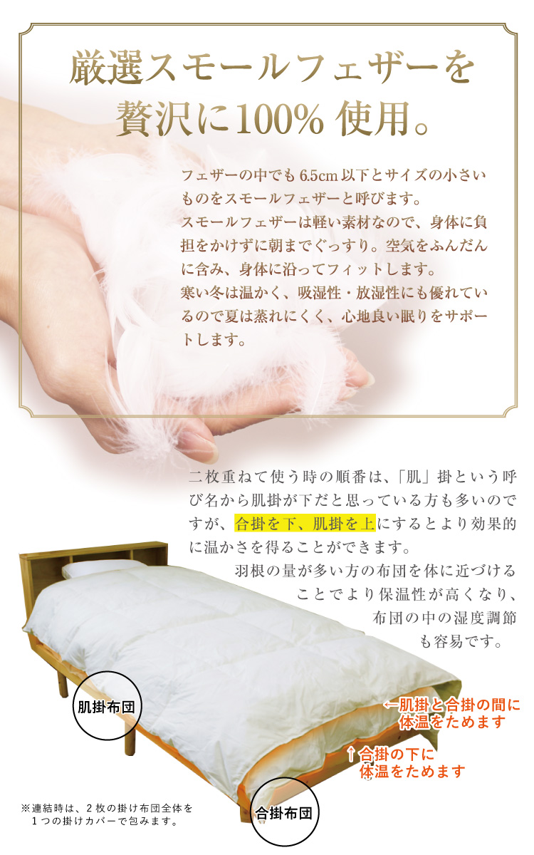未使用・羽根布団・ダブル・〔スモールフェザー100%〕家具 寝具 布団 掛け布団 スモールフェザー」の人気商品一覧 | 安い商品を通販サイト