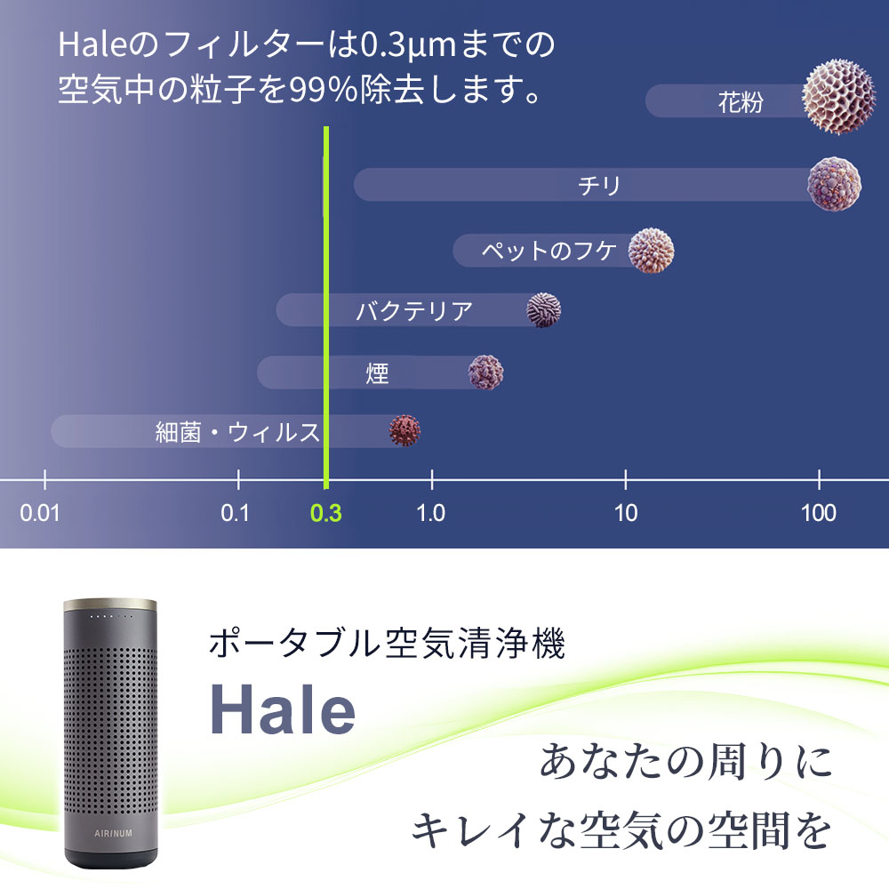 ポータブル 空気清浄機 Hale Wフィルター 充電式 花粉 ウィルス PM2.5 ハウスダスト 対策 匂い対策 消臭 持ち歩き 携帯 コンパクト |  | 10