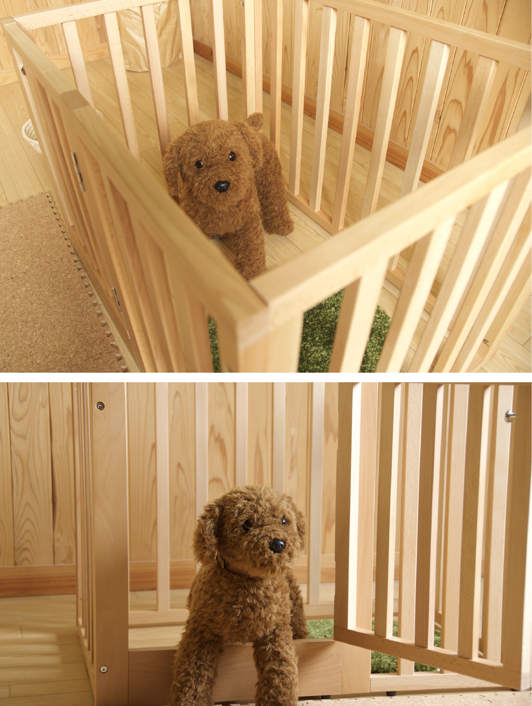 石崎家具 「木製 組立式【ミニ】ペットサークル」 室内 ドア付き