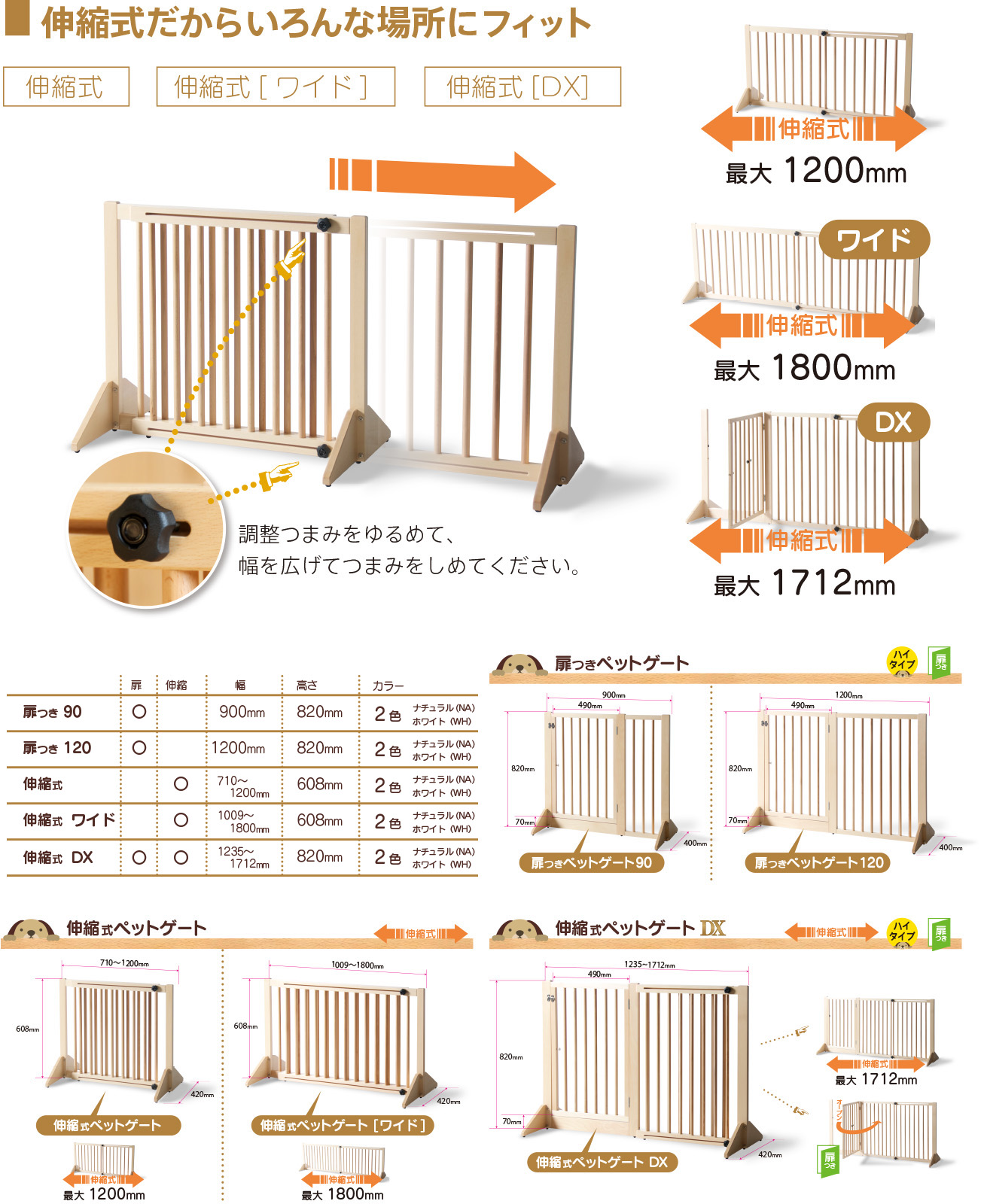 ペットゲート 置くだけ 伸縮式ペットゲート フェンス 木製 柵 犬 日本