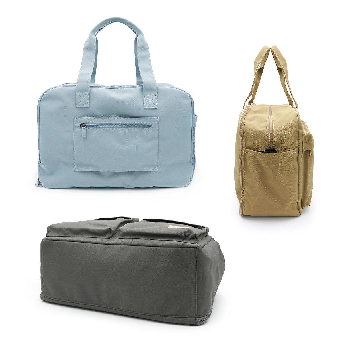 バッグの背面・側面・底面を並べたイメージ|細部まで丁寧に仕上げられた形状