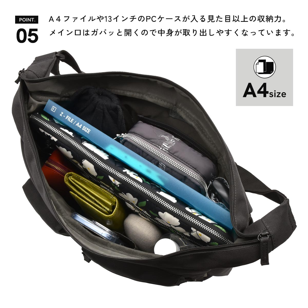 ショルダーバッグ レディース 撥水 軽量 430g 大容量 A4 8ポケット 斜めがけ 通勤 fulcroの画像