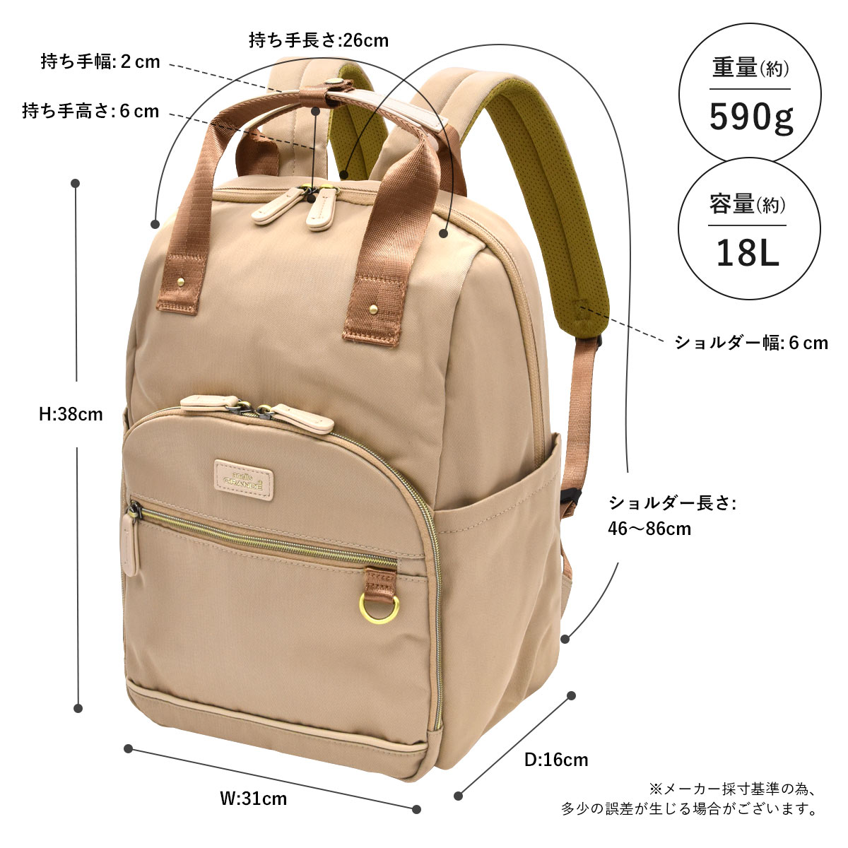 リュック レディース 大容量 18L 撥水 ナイロン 軽量 A4 PC収納 13