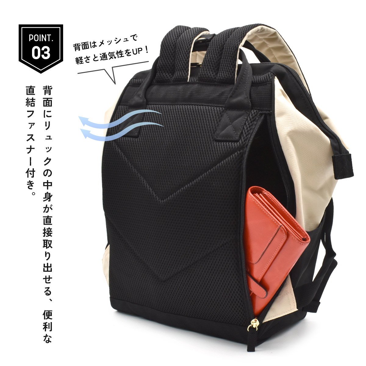 リュック レディース A4対応 軽量500g 撥水 口金 anello 500mLポケット 背面直結 通勤 通学 マザーズの画像