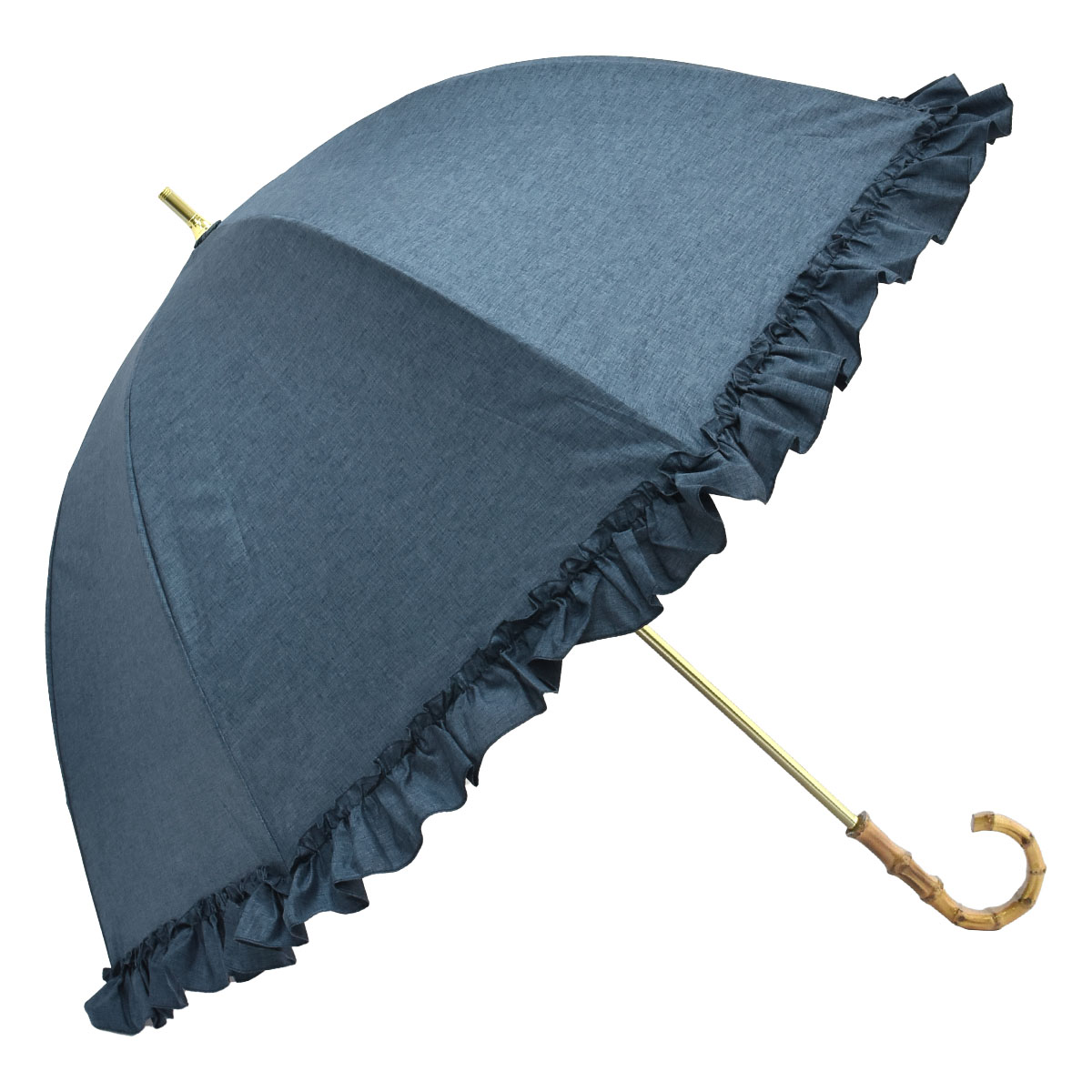 日傘 完全遮光 フリル デニム風 晴雨兼用 軽量 撥水 バンブー 涼しい かわいい ゴルフ おしゃれ...
