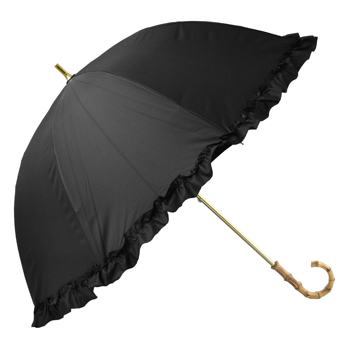 日傘 完全遮光 フリル 晴雨兼用 軽量 撥水 バンブー 遮光率100% 遮熱 