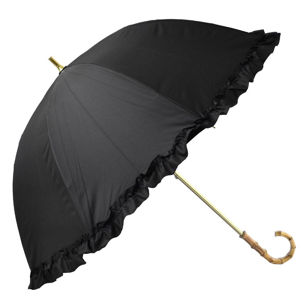 日傘 完全遮光 フリル 晴雨兼用 軽量 撥水 バンブー 遮光率100% 遮熱 涼しい かわいい ゴルフ おしゃれ 傘 雨傘 大人 内側 黒