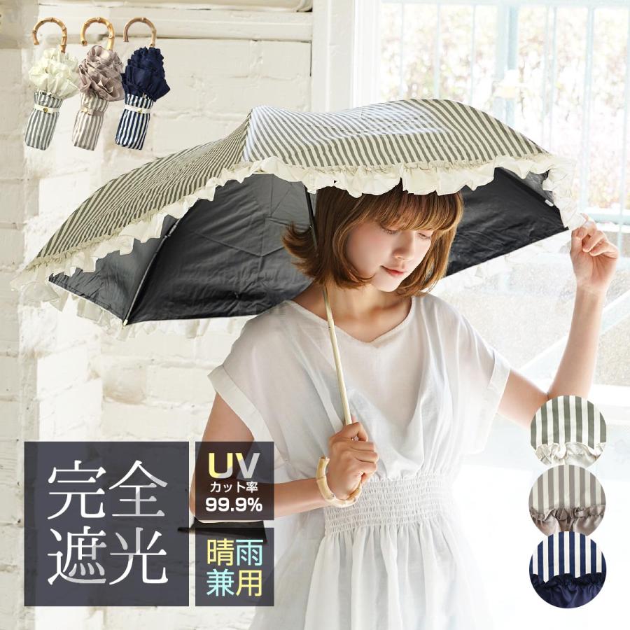 日傘 ストライプ 晴雨兼用 遮光率100% UVカット99.9% 通販