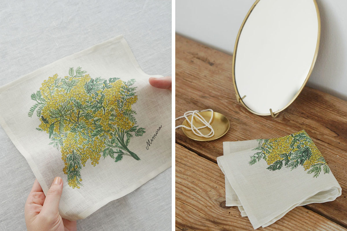 「ベルギーリネンと花刺繍」ポジャギ 刺しゅうキット 『リネンにハーブの花刺繍 ポーチ フェンネル・コン